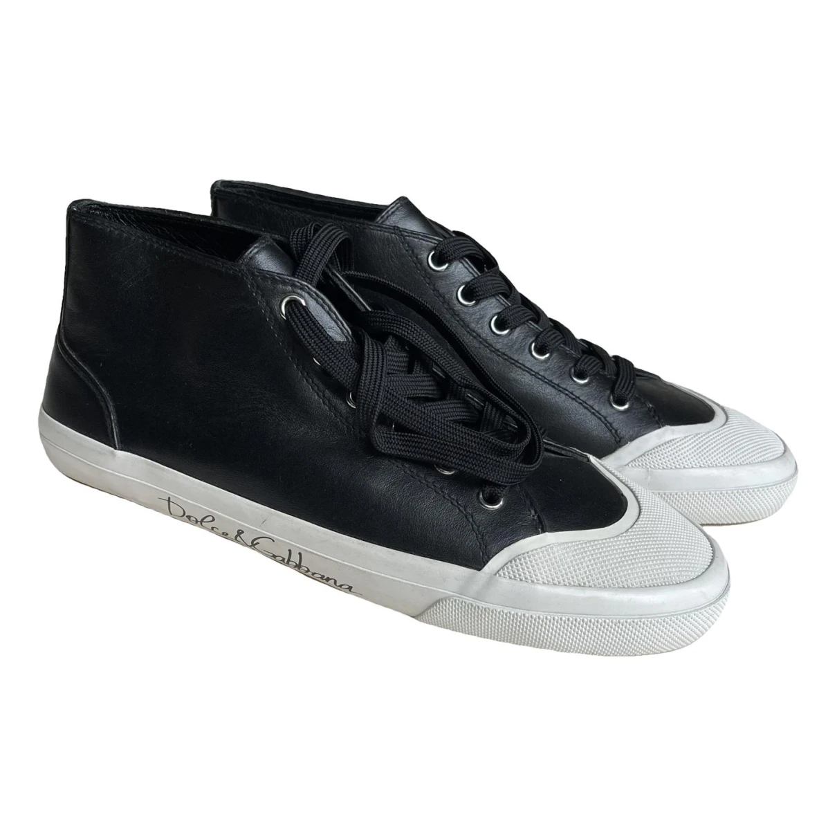 Pre-owned Dolce & Gabbana Leather High Trainers In Black