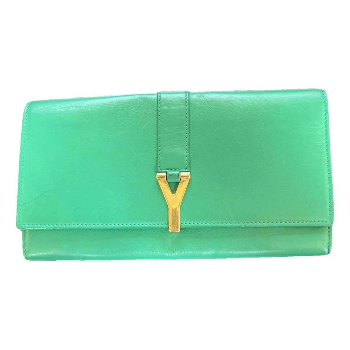Pre-owned Saint Laurent Leather Clutch Bag In Green