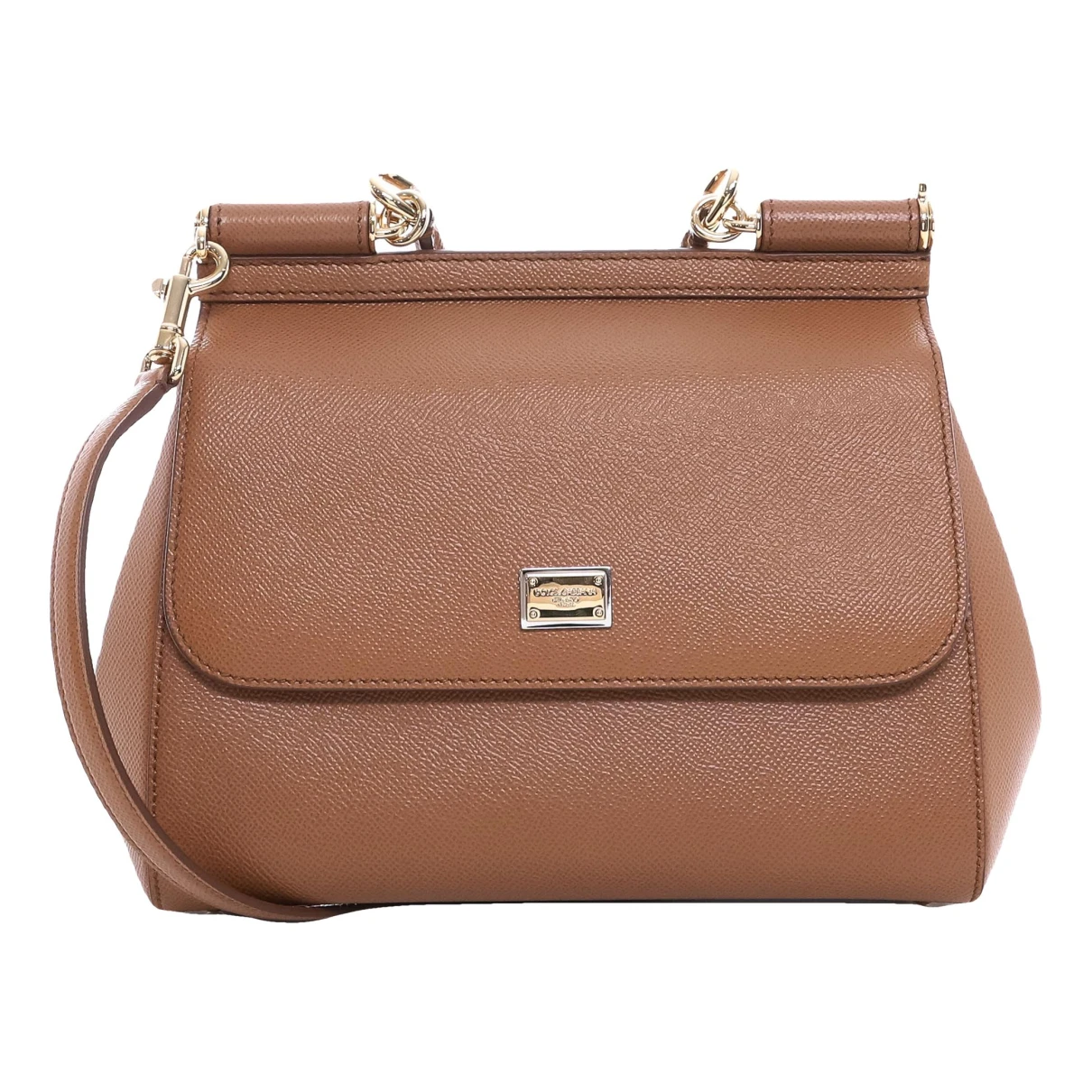 Pre-owned Dolce & Gabbana Sicily Leather Crossbody Bag In Camel