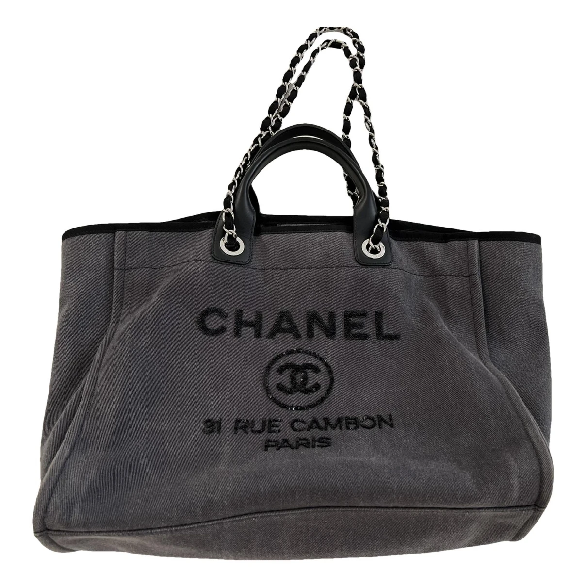 Pre-owned Chanel Deauville Crossbody Bag In Grey