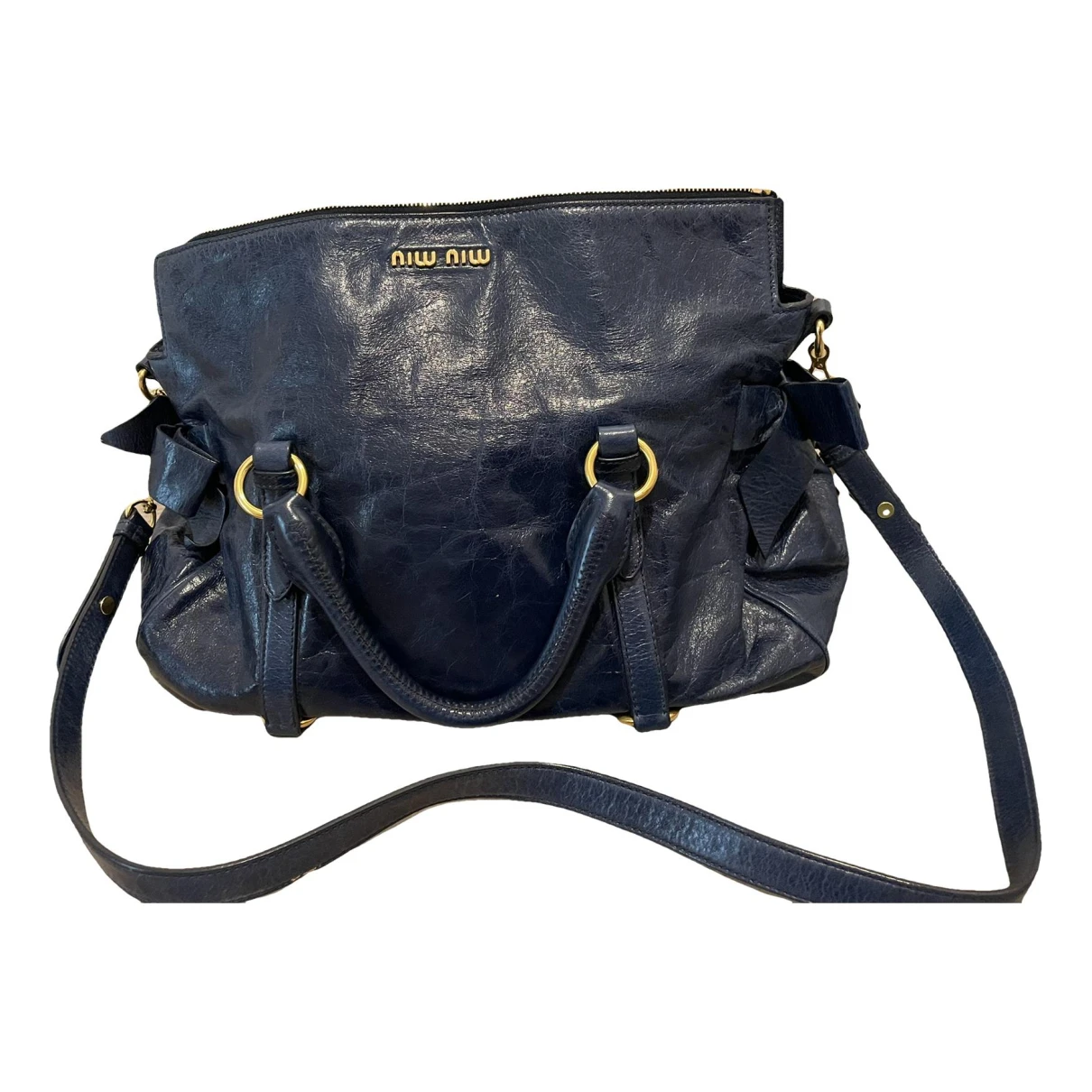 Pre-owned Miu Miu Bow Bag Leather Handbag In Blue