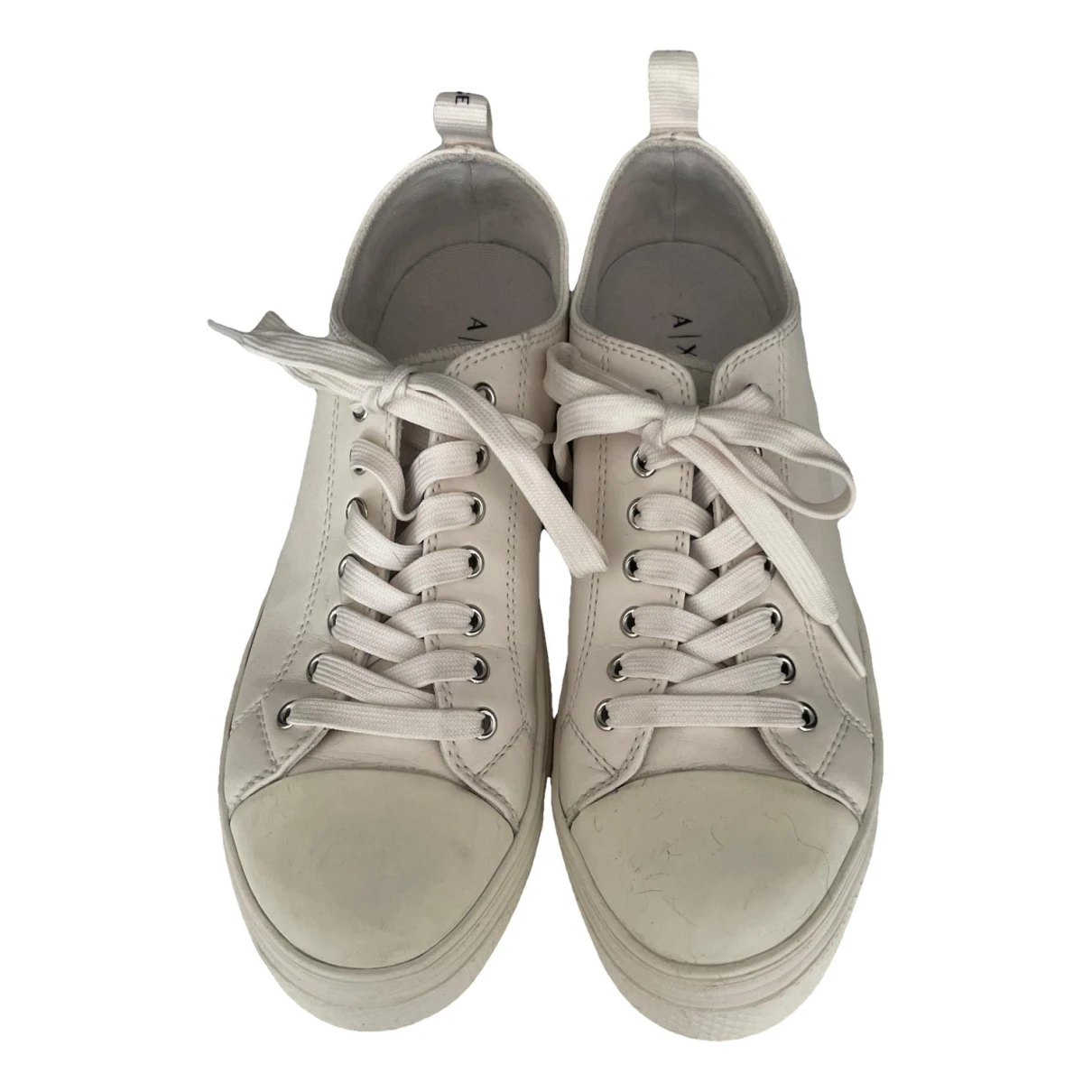 Pre-owned Armani Exchange Leather Trainers In White