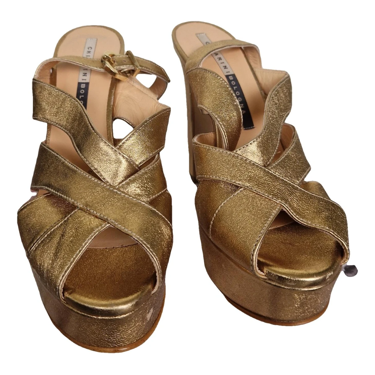 Pre-owned Chiarini Bologna Leather Sandals In Gold