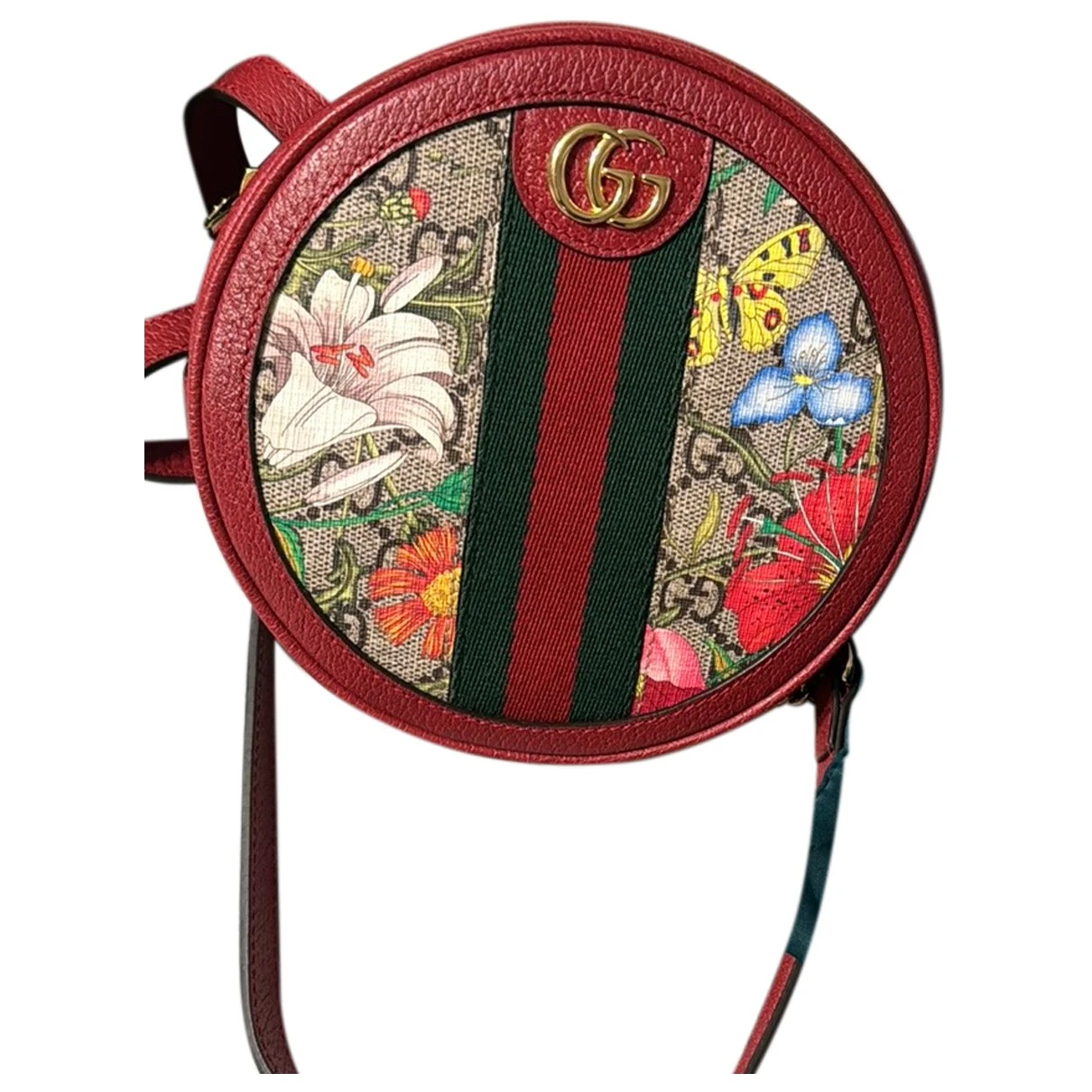 Pre-owned Gucci Ophidia Round Leather Backpack In Multicolour
