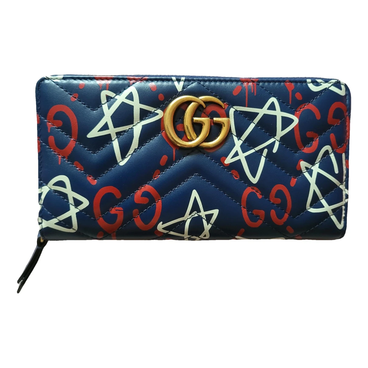 Pre-owned Gucci Marmont Leather Wallet In Blue