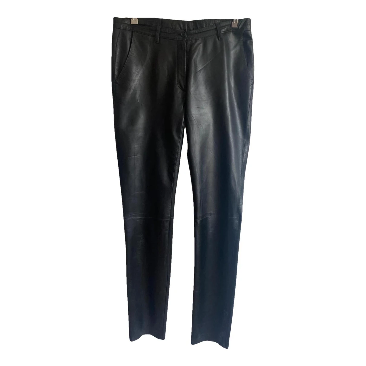 Pre-owned Prada Leather Straight Pants In Black