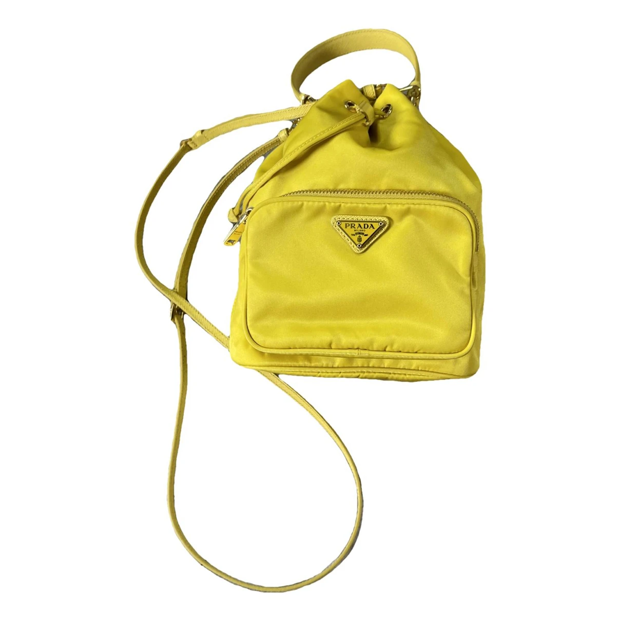 Pre-owned Prada Duet Vinyl Handbag In Yellow