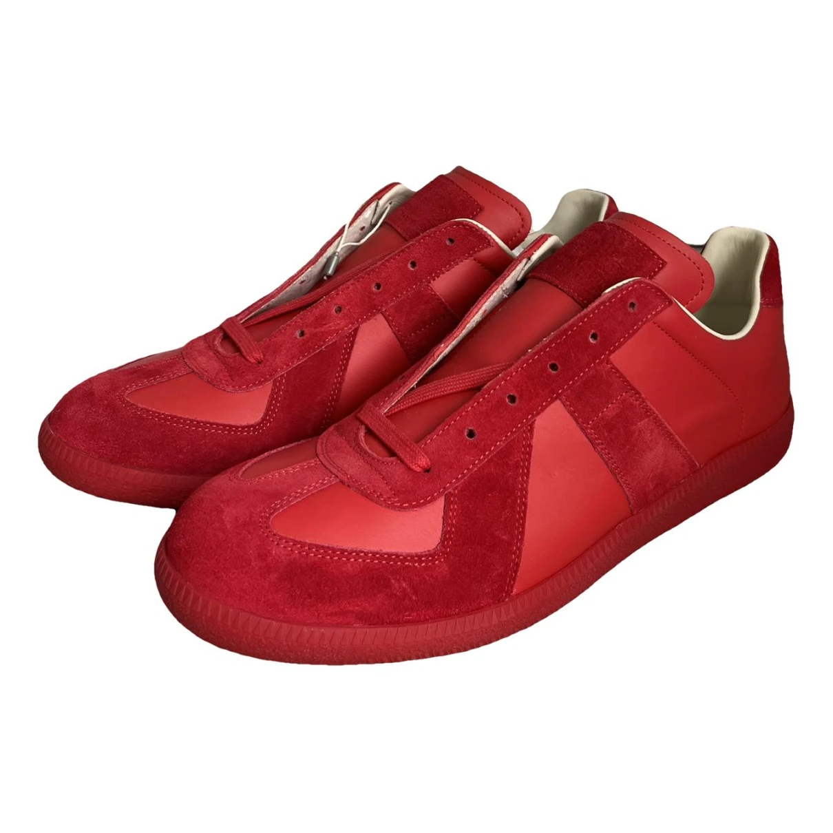 Pre-owned Maison Margiela Replica Leather Low Trainers In Red