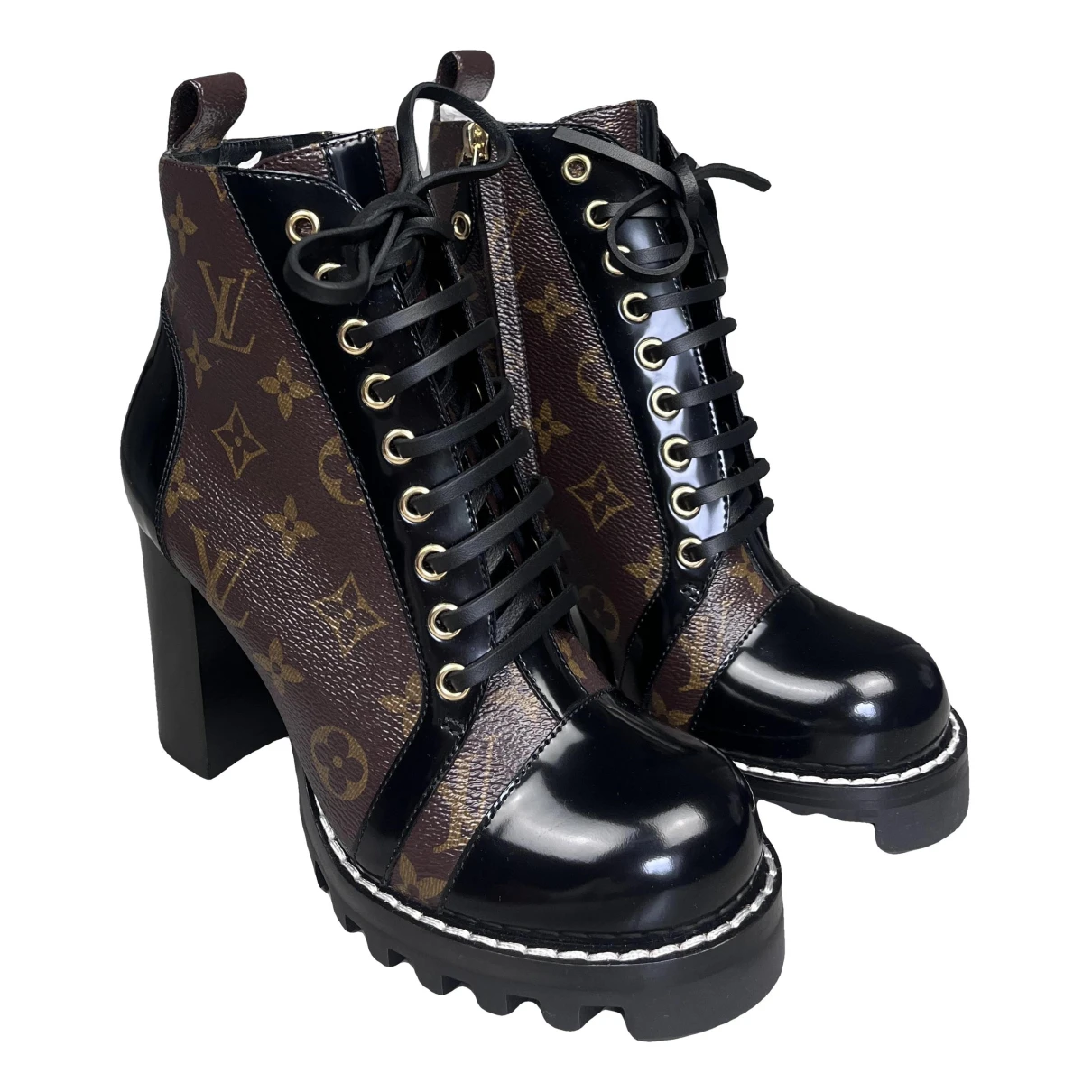 Pre-owned Louis Vuitton Lauréate Leather Biker Boots In Black