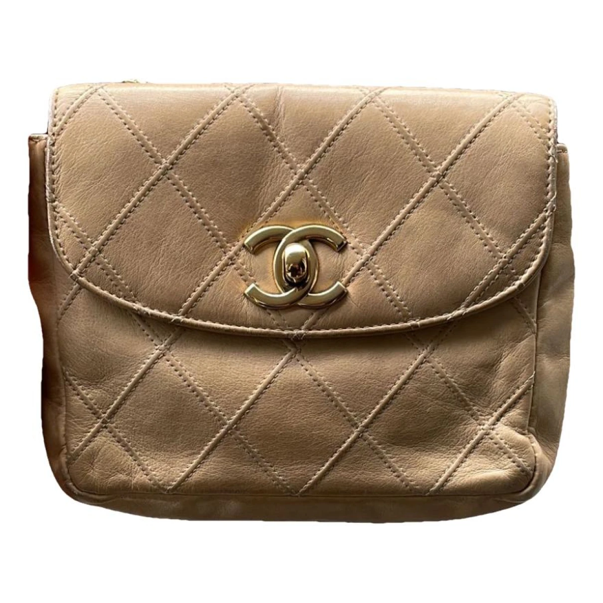 Pre-owned Chanel Leather Crossbody Bag In Beige