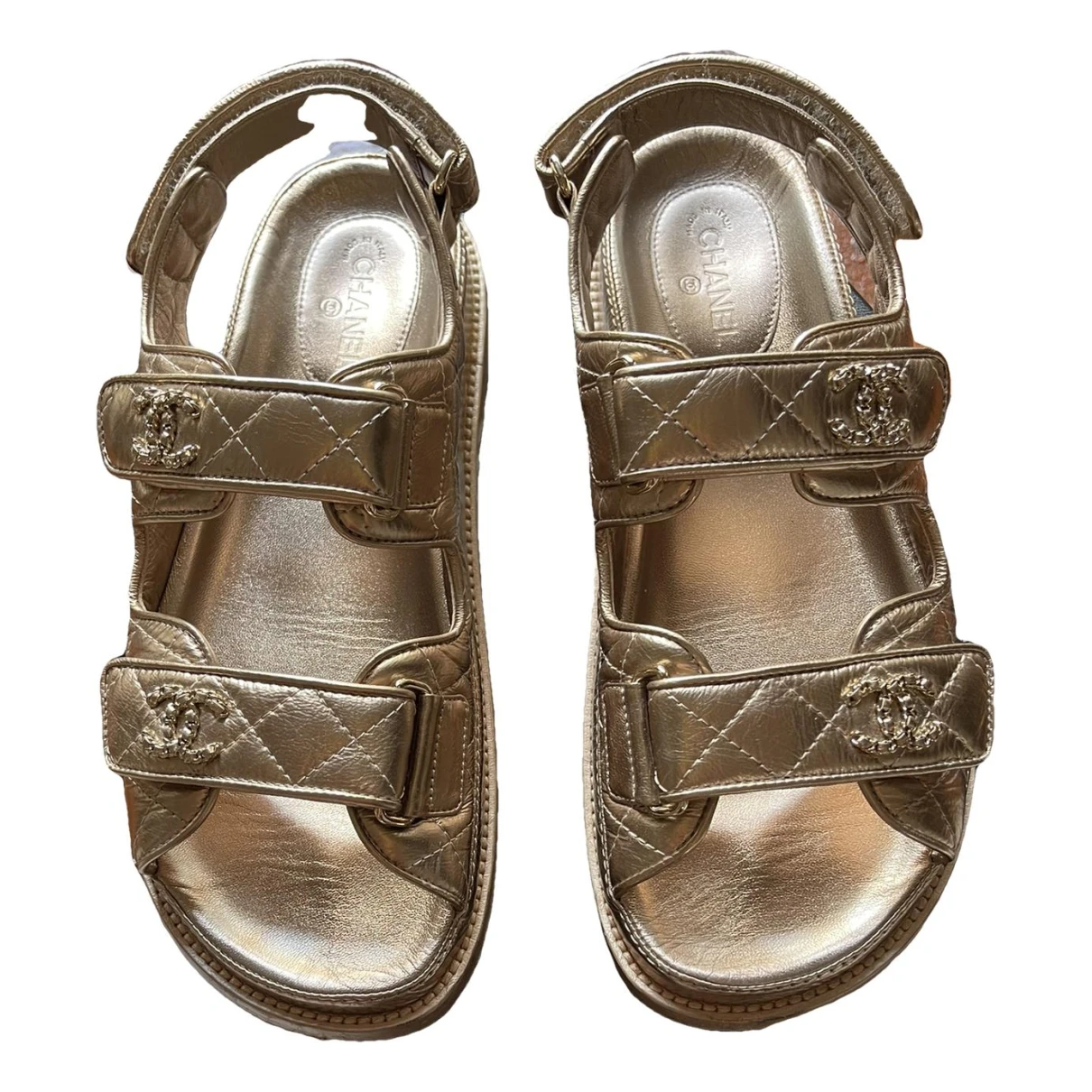 Pre-owned Chanel Dad Sandals Leather Sandals In Gold