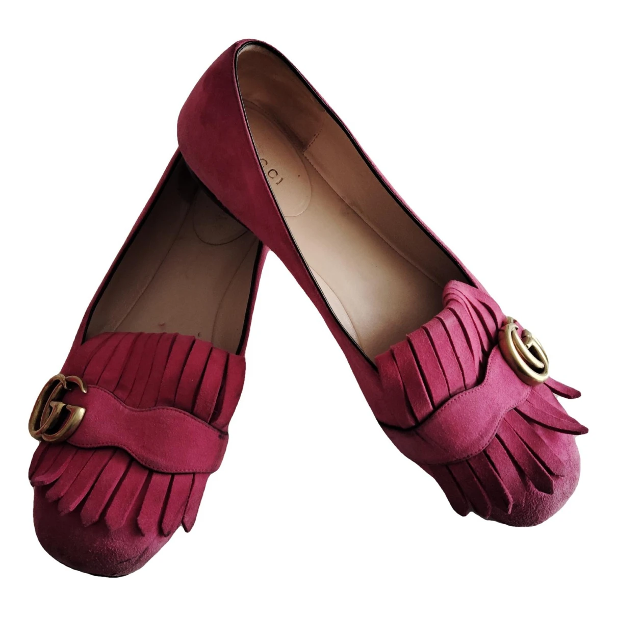 Pre-owned Gucci Marmont Flats In Pink