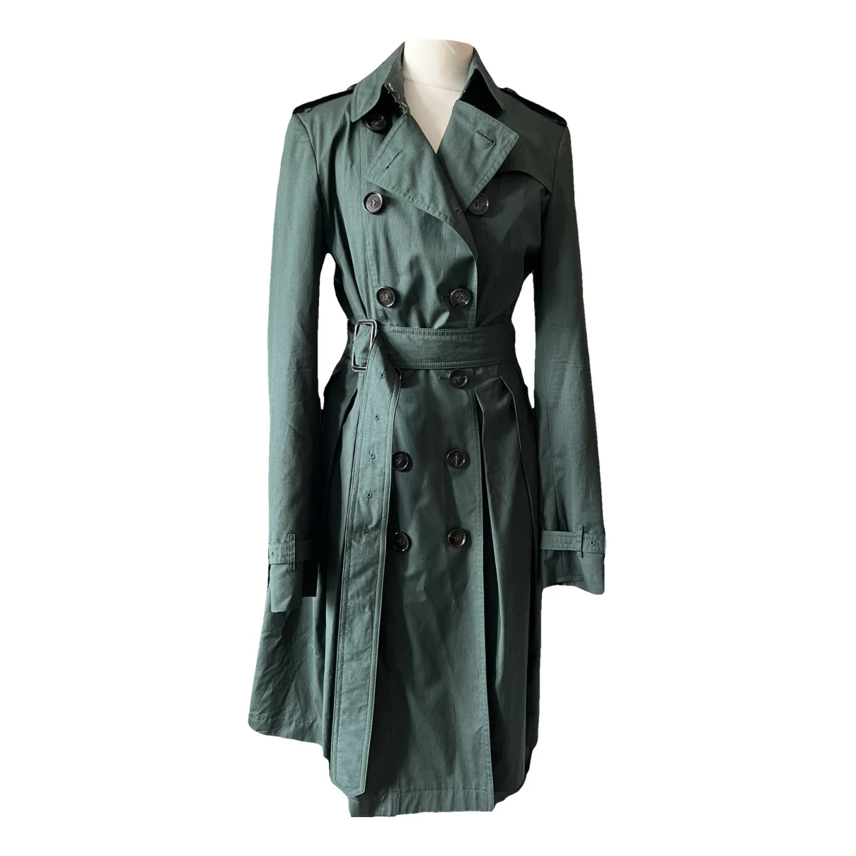Pre-owned Burberry Wool Trench Coat In Green