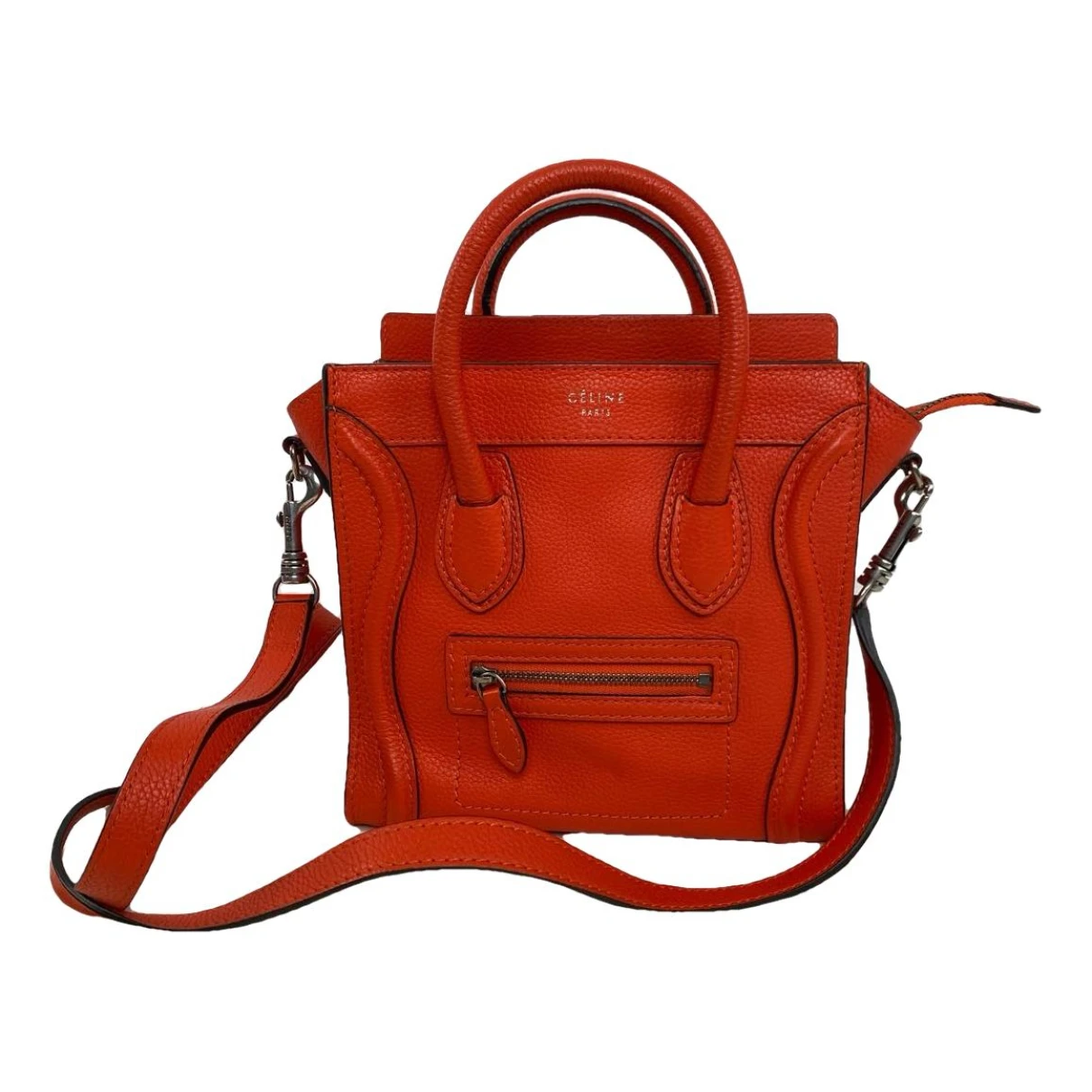 Pre-owned Celine Nano Luggage Leather Handbag In Orange