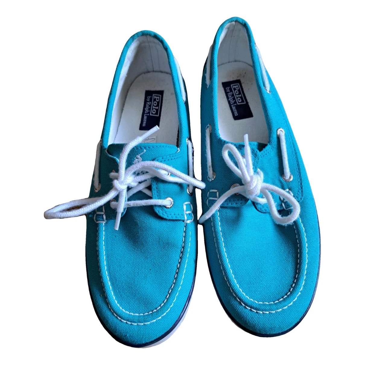 Pre-owned Polo Ralph Lauren Cloth Lace Ups In Turquoise