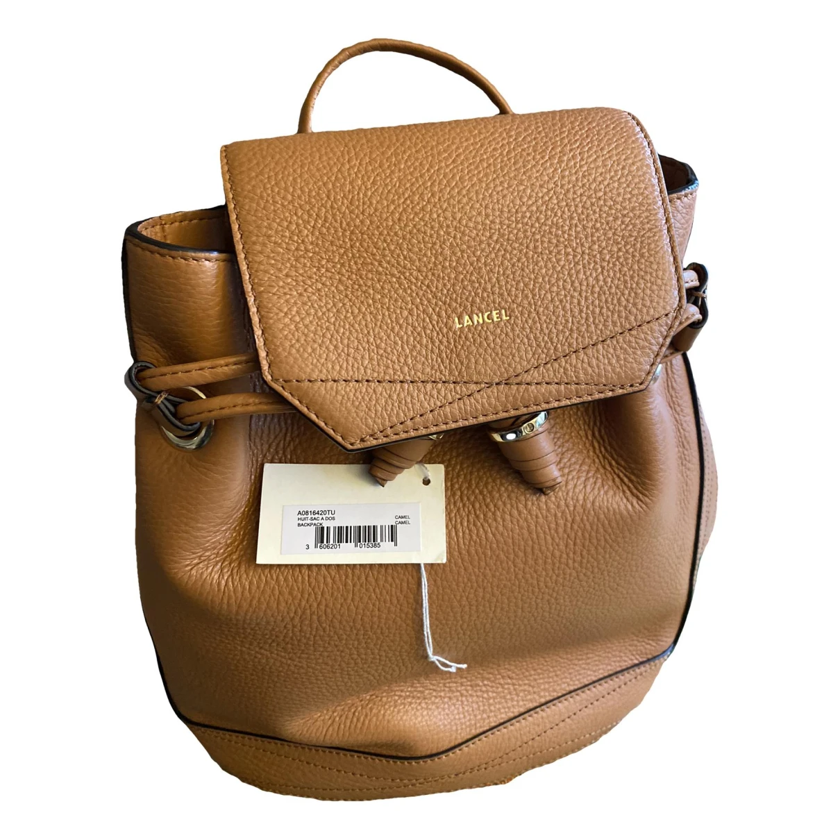Pre-owned Lancel Huit Leather Backpack In Camel