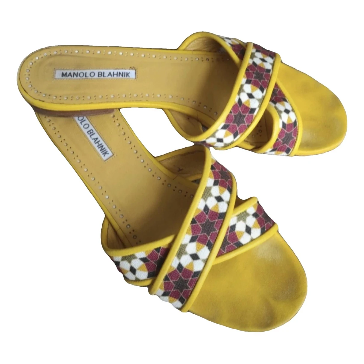 Pre-owned Manolo Blahnik Leather Sandal In Yellow