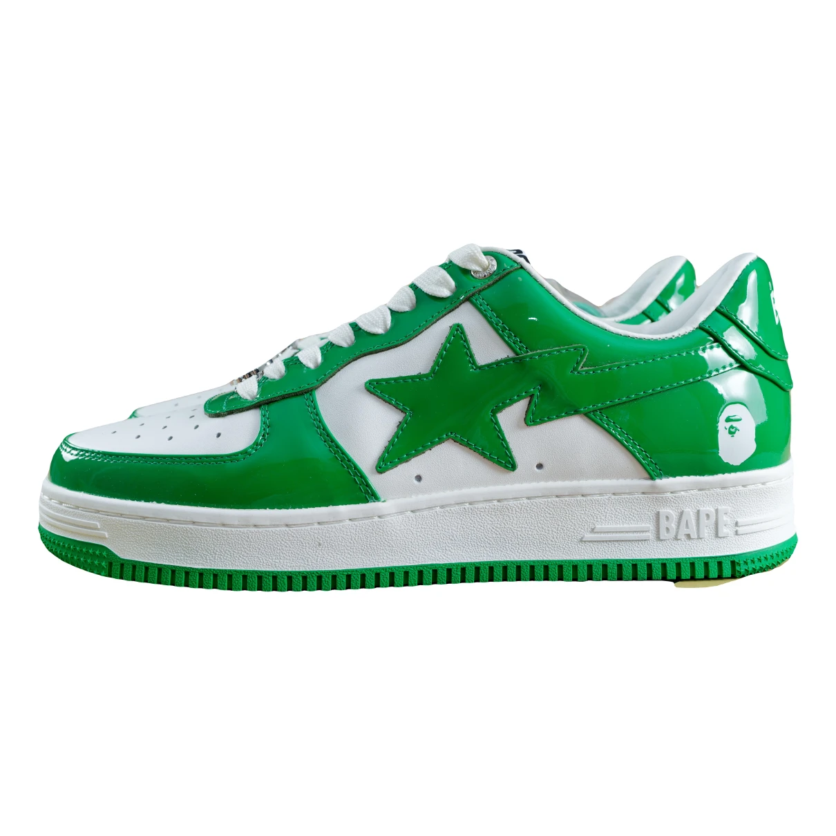 Pre-owned A Bathing Ape Bapesta Patent Leather Low Trainers In Green