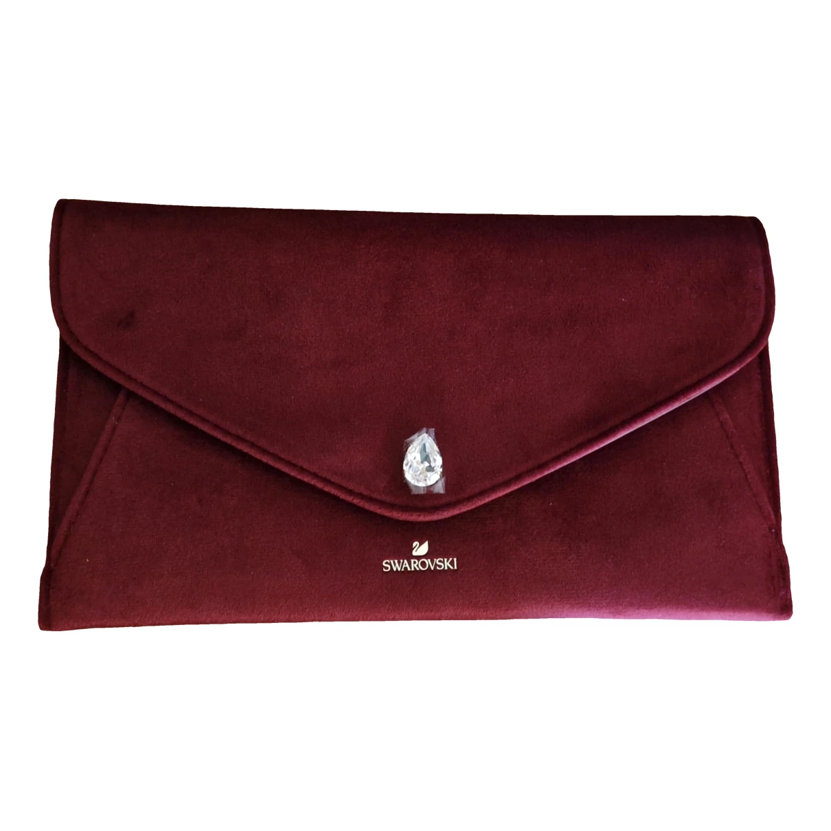 Pre-owned Swarovski Velvet Clutch Bag In Burgundy