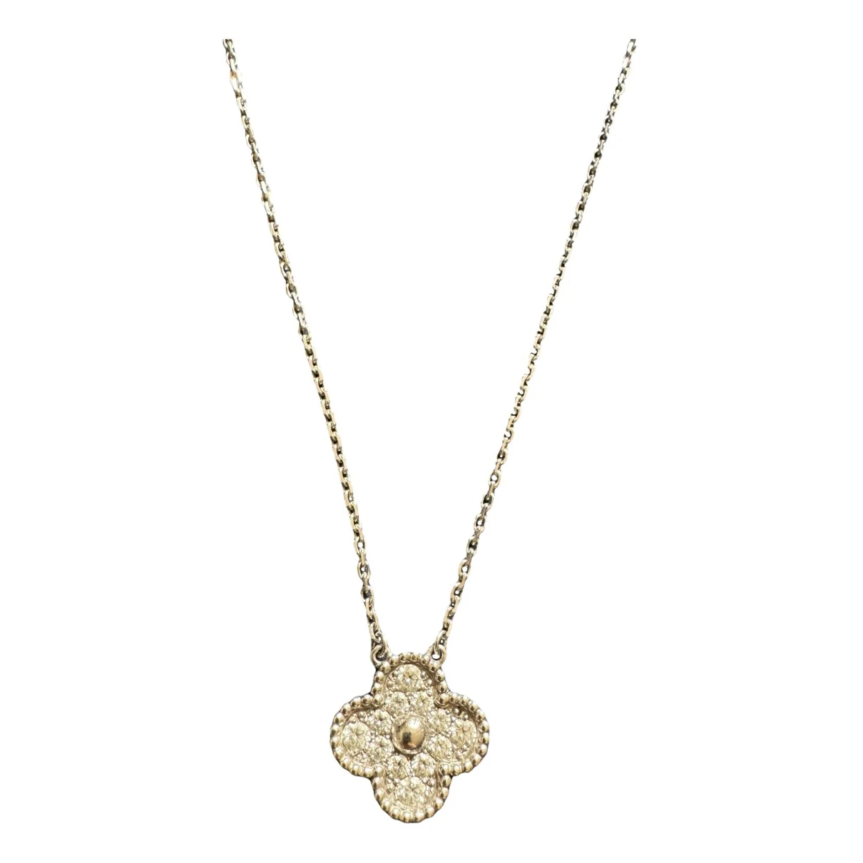 Pre-owned Van Cleef & Arpels Vintage Alhambra White Gold Necklace In Metallic