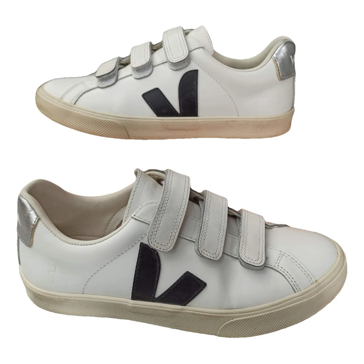 Pre-owned Veja 3-lock Leather Trainers In White