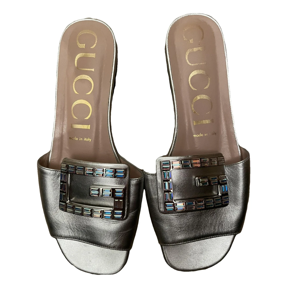 Pre-owned Gucci Leather Mules In Silver
