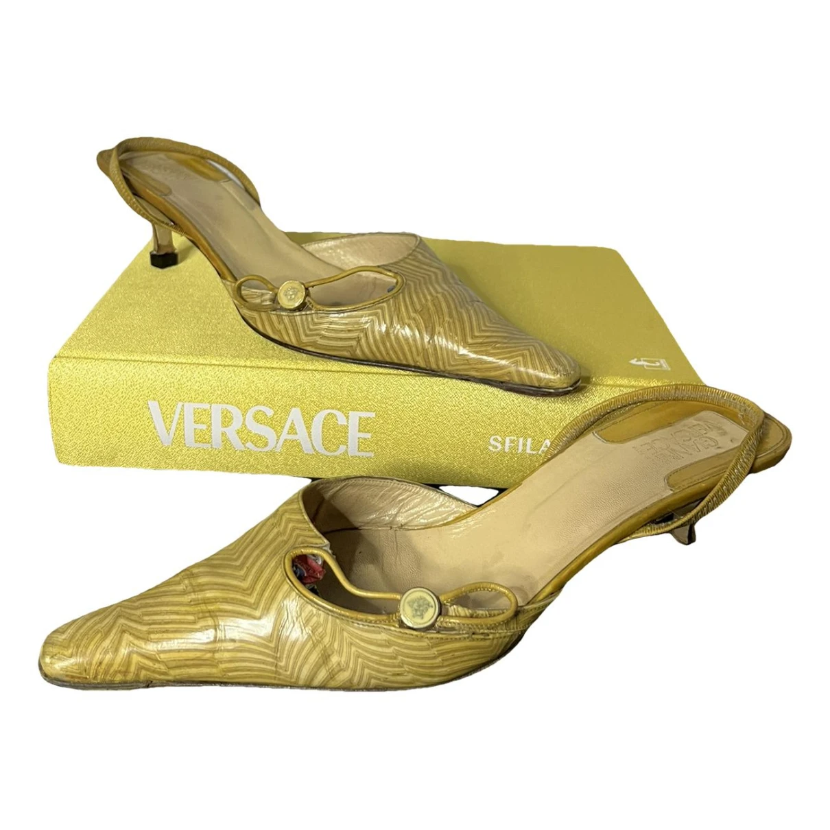 Pre-owned Versace Leather Sandals In Yellow
