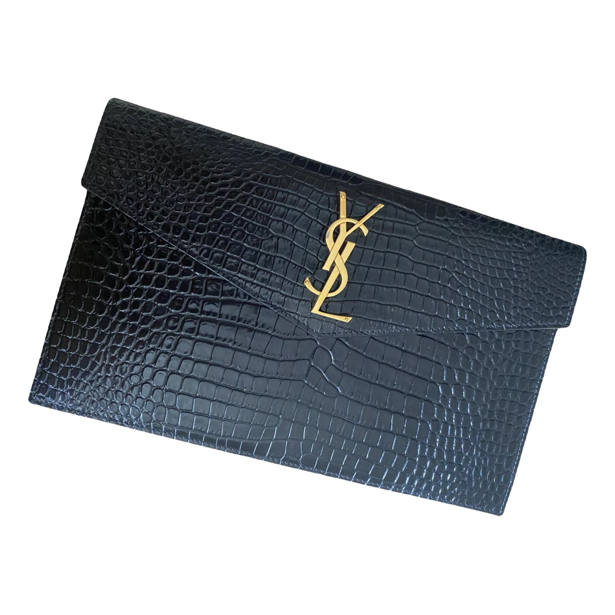 Pre-owned Saint Laurent Leather Clutch Bag In Black