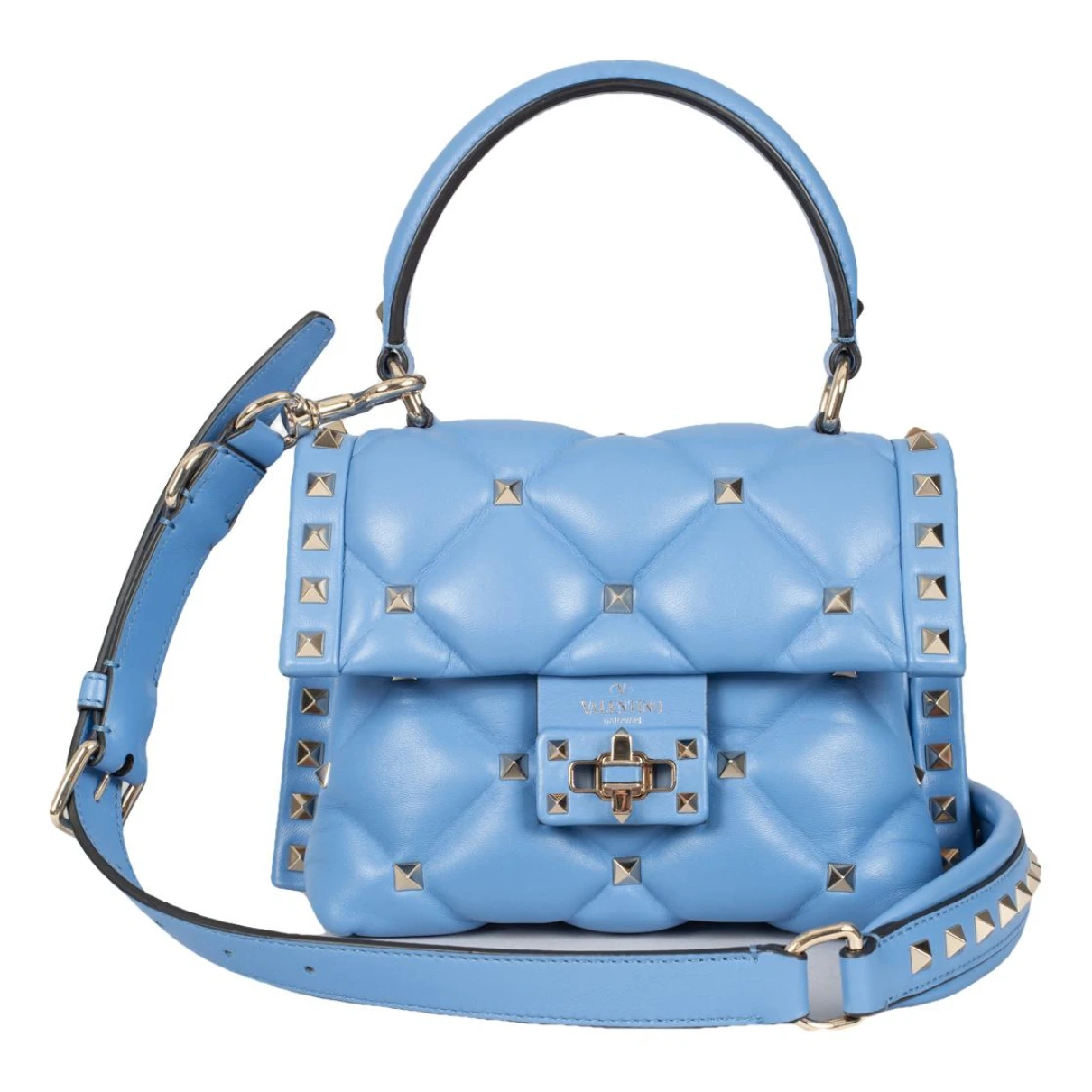 Pre-owned Valentino Garavani Candystud Leather Handbag In Blue