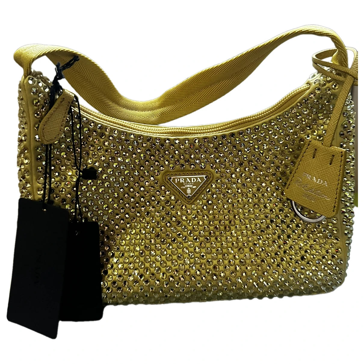 Pre-owned Prada Re-edition 2000 Glitter Handbag In Yellow