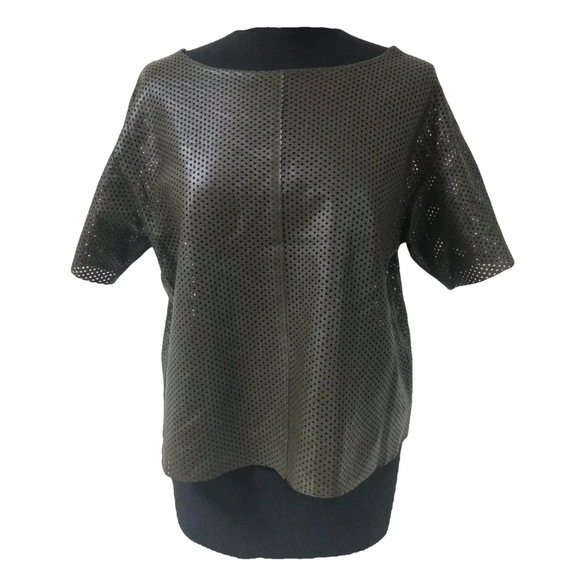 Pre-owned By Malene Birger Leather Blouse In Khaki