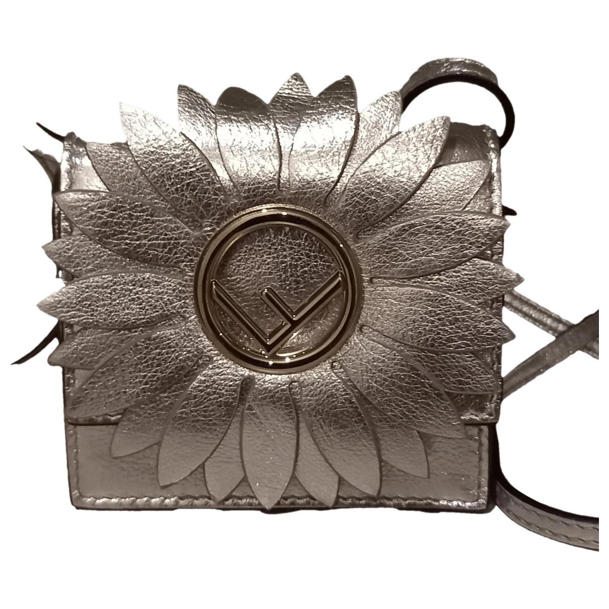 Pre-owned Fendi Kan I Logo Leather Crossbody Bag In Silver