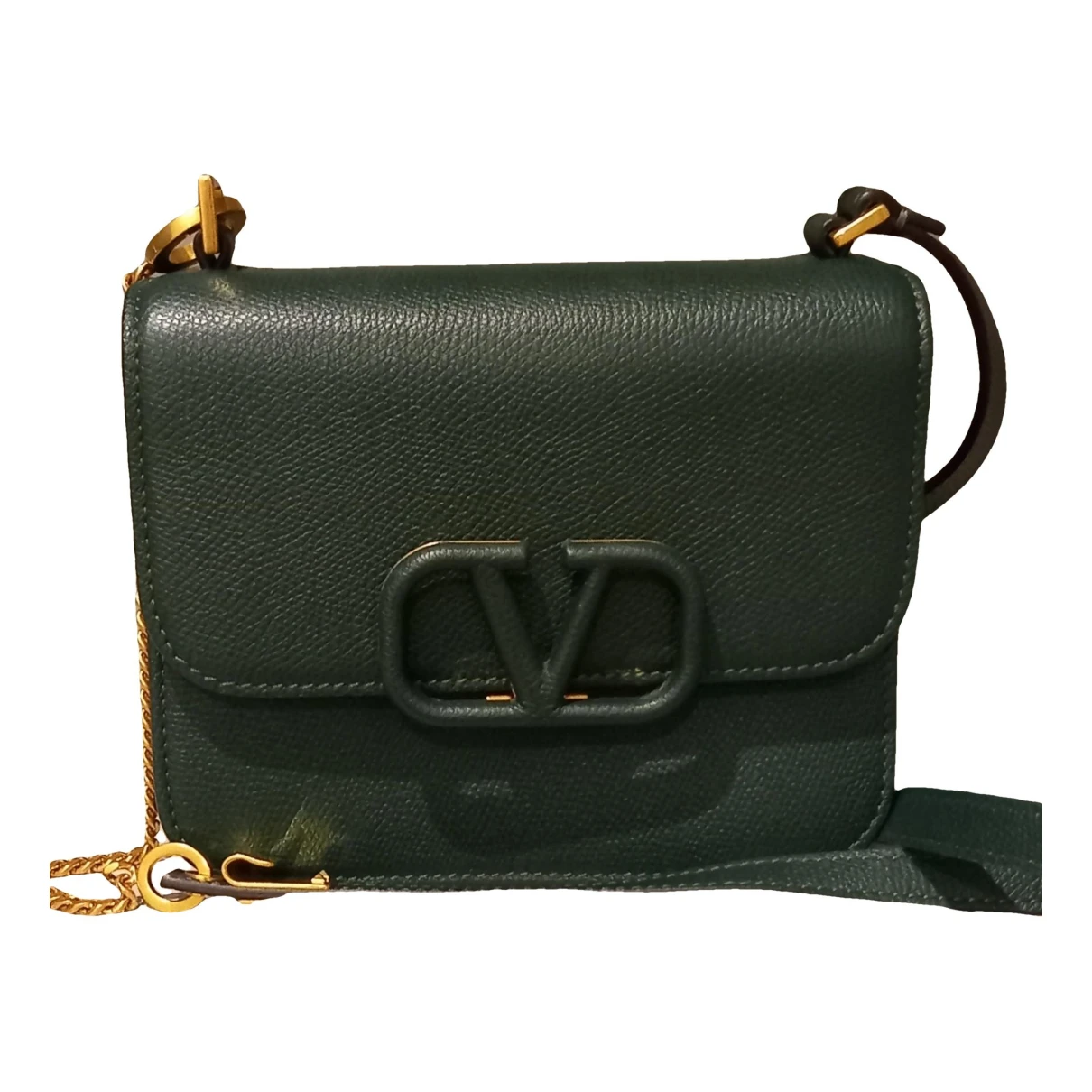Pre-owned Valentino Garavani Vsling Top Handle Leather Crossbody Bag In Green