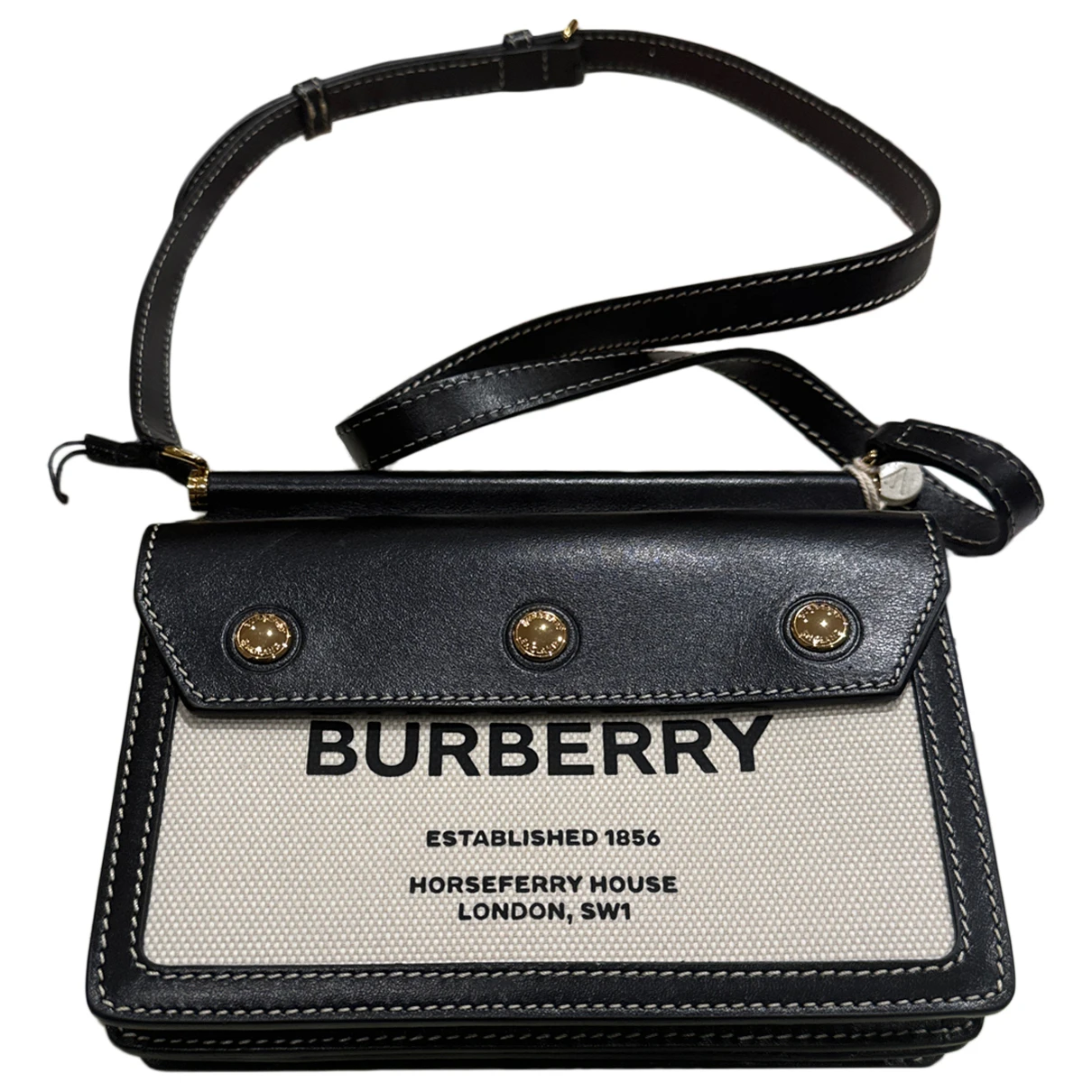 Pre-owned Burberry Title Leather Crossbody Bag In Black