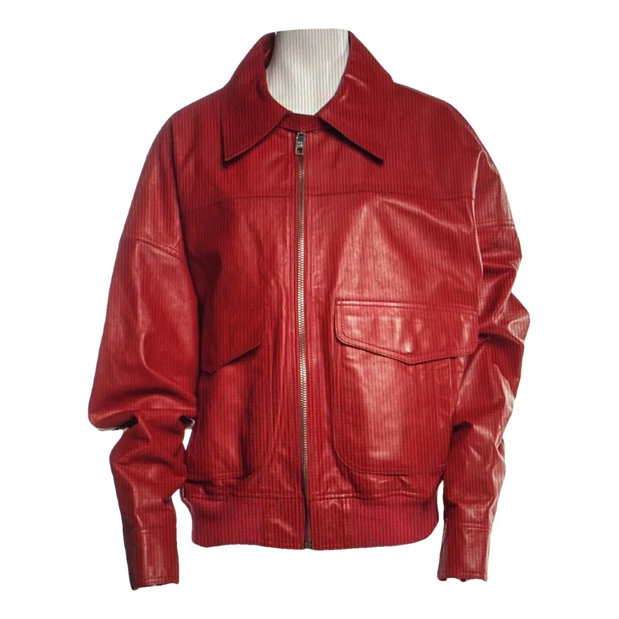 Pre-owned Blk Dnm Leather Jacket In Red