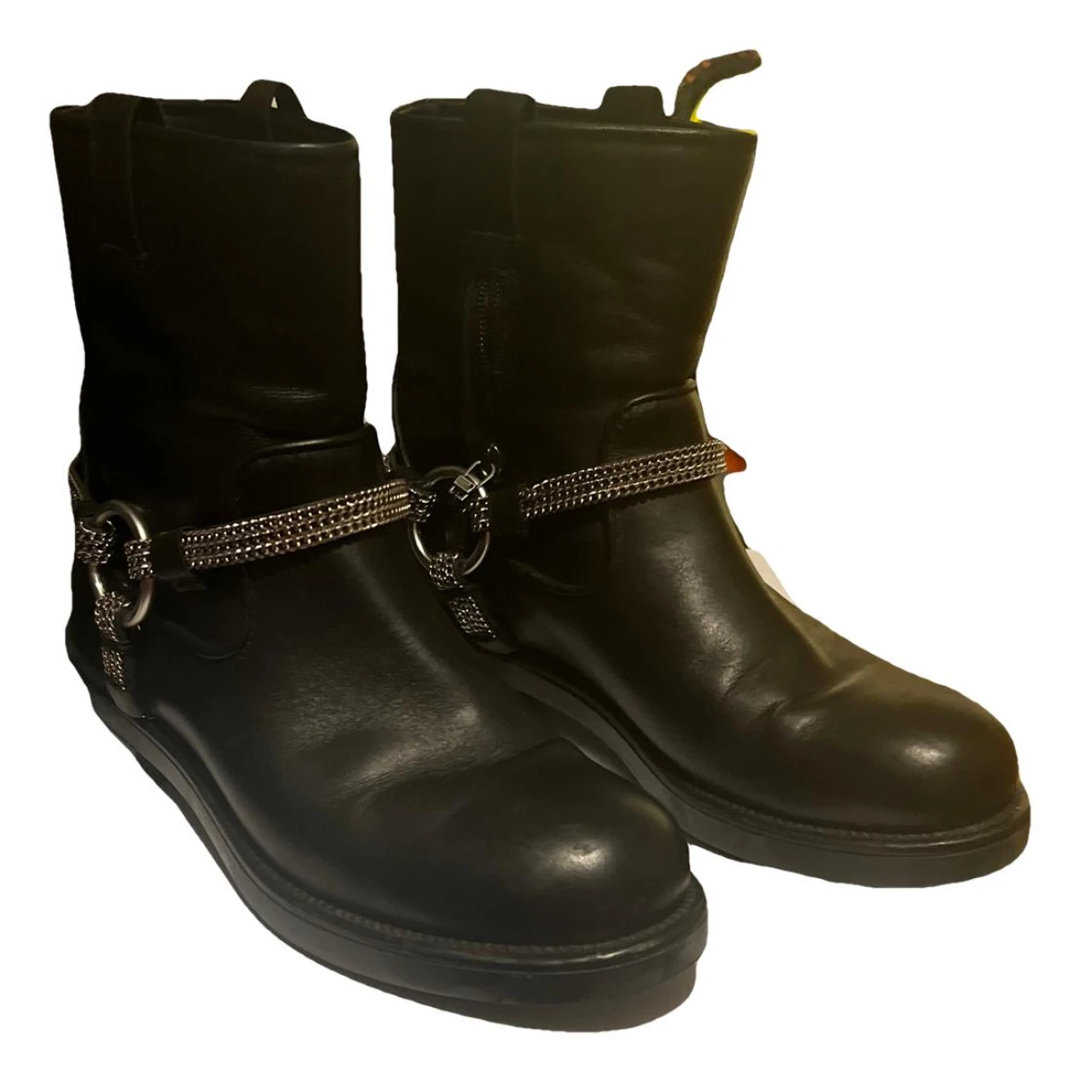 Pre-owned Karl Lagerfeld Leather Biker Boots In Black