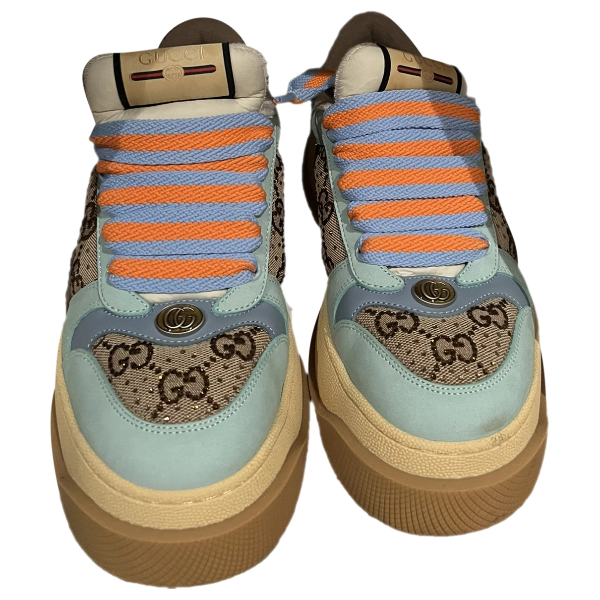 Pre-owned Gucci Leather Trainers In Blue