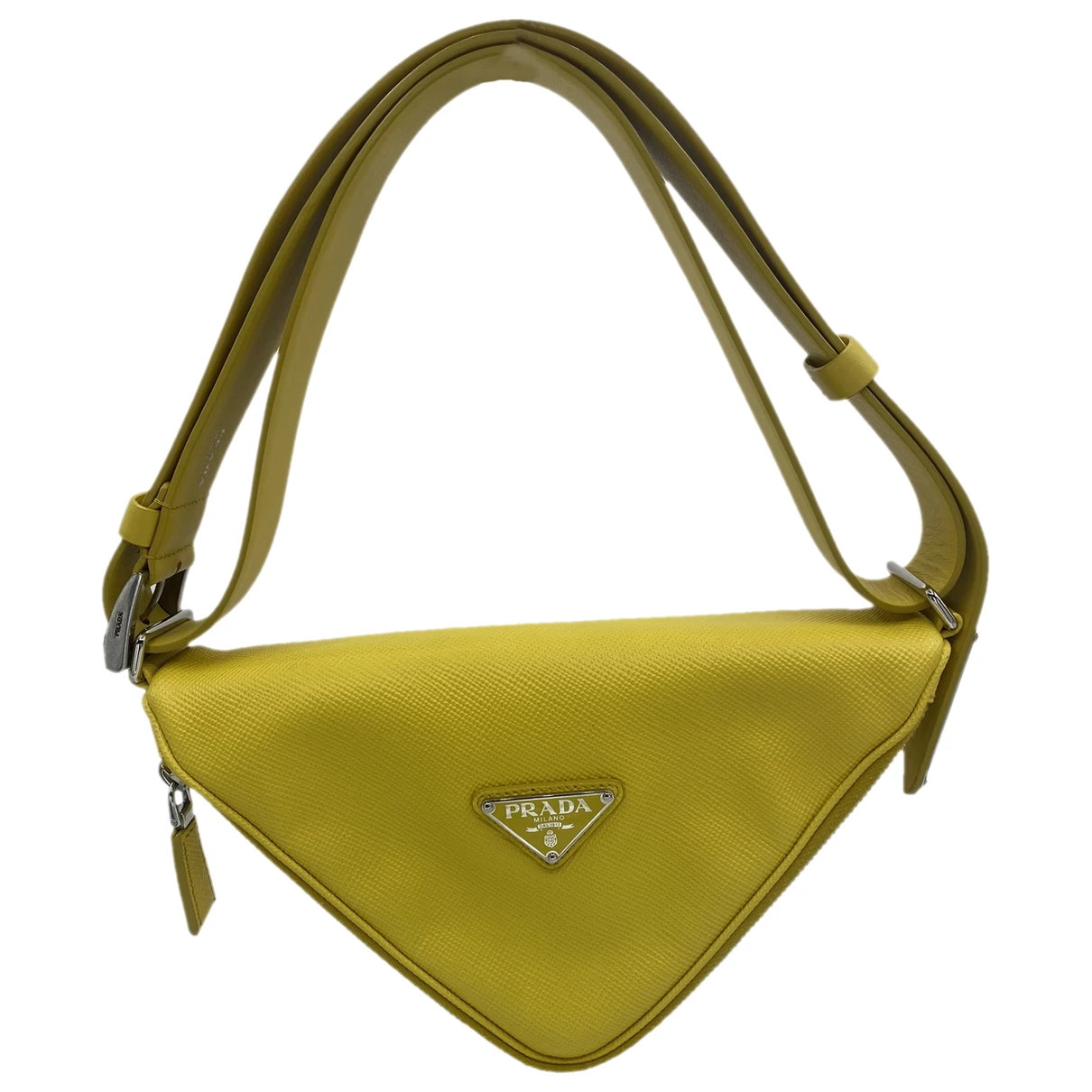 Pre-owned Prada Triangle Leather Handbag In Yellow