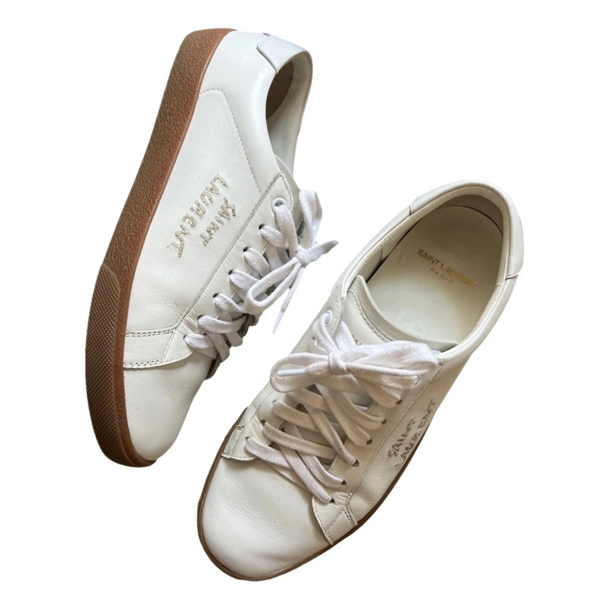 Pre-owned Saint Laurent Andy Leather Trainers In White