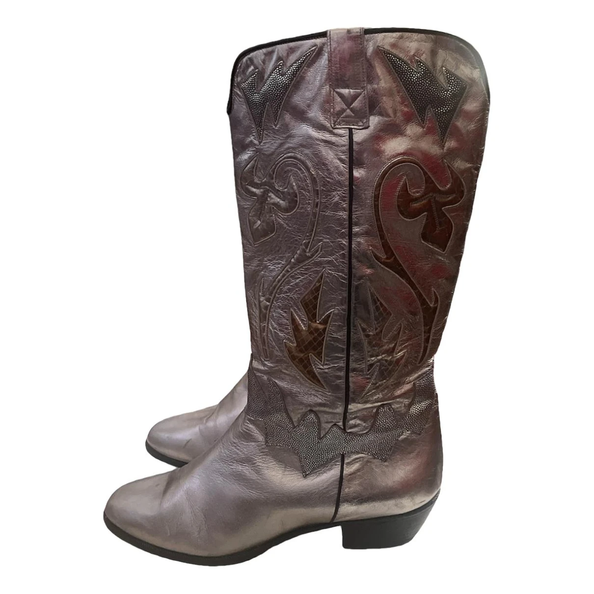 Pre-owned Vibram Leather Cowboy Boots In Silver
