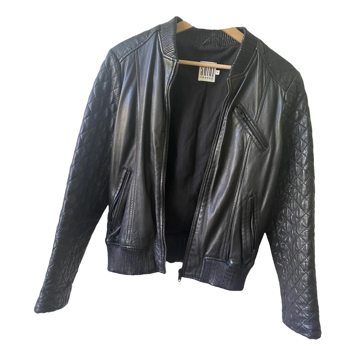 Pre-owned Saint Tropez Leather Short Vest In Black