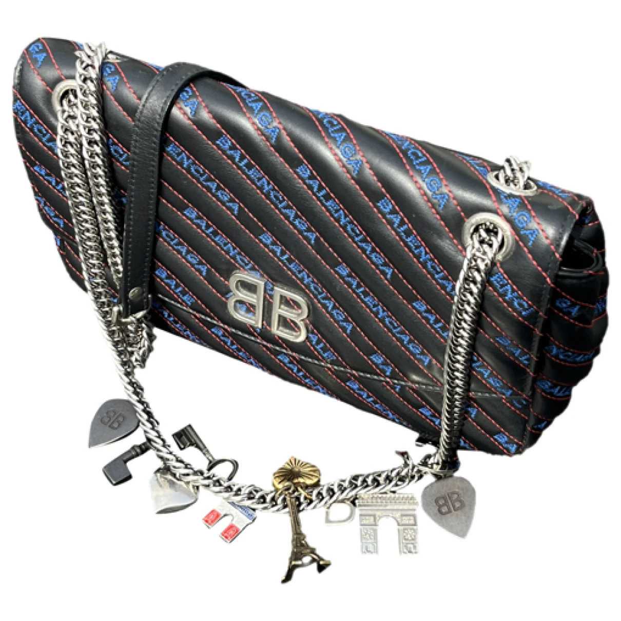 Pre-owned Balenciaga Bb Chain Leather Crossbody Bag In Black