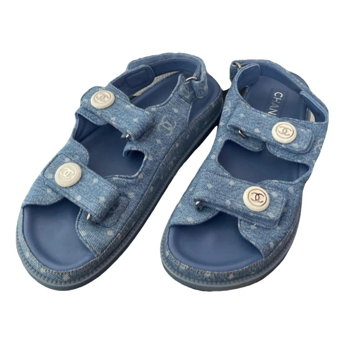 Pre-owned Chanel Dad Sandals Cloth Sandals In Blue