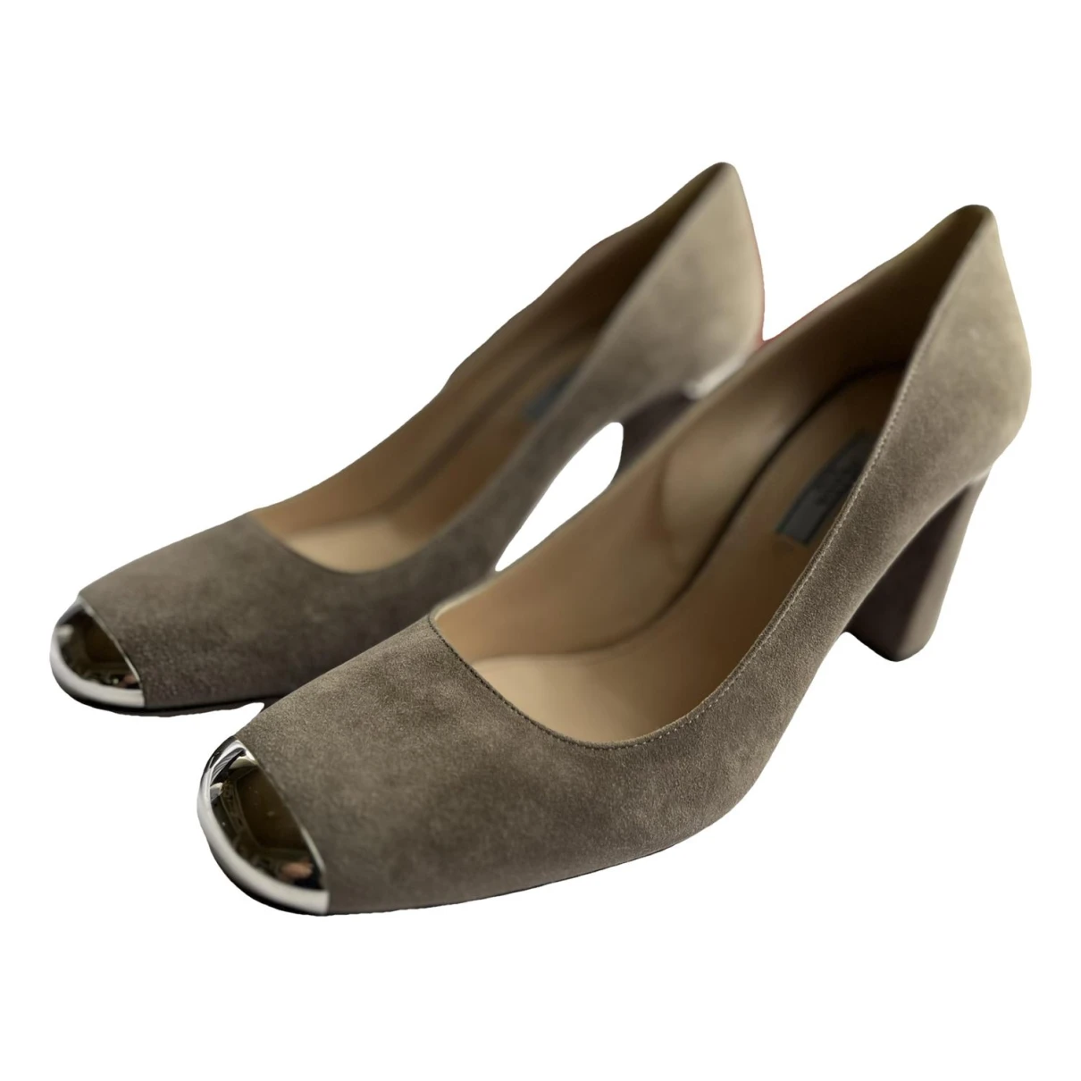 Pre-owned Prada Velvet Heels In Grey