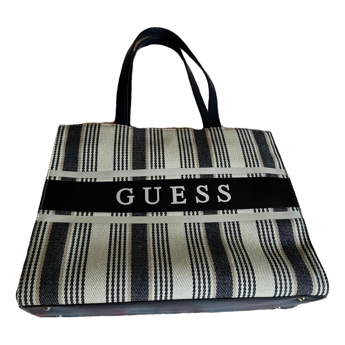 Pre-owned Guess Cloth Tote In Navy
