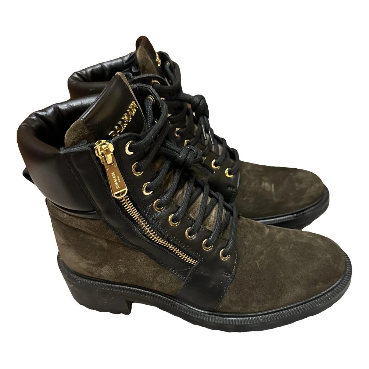 Pre-owned Balmain Leather Biker Boots In Brown