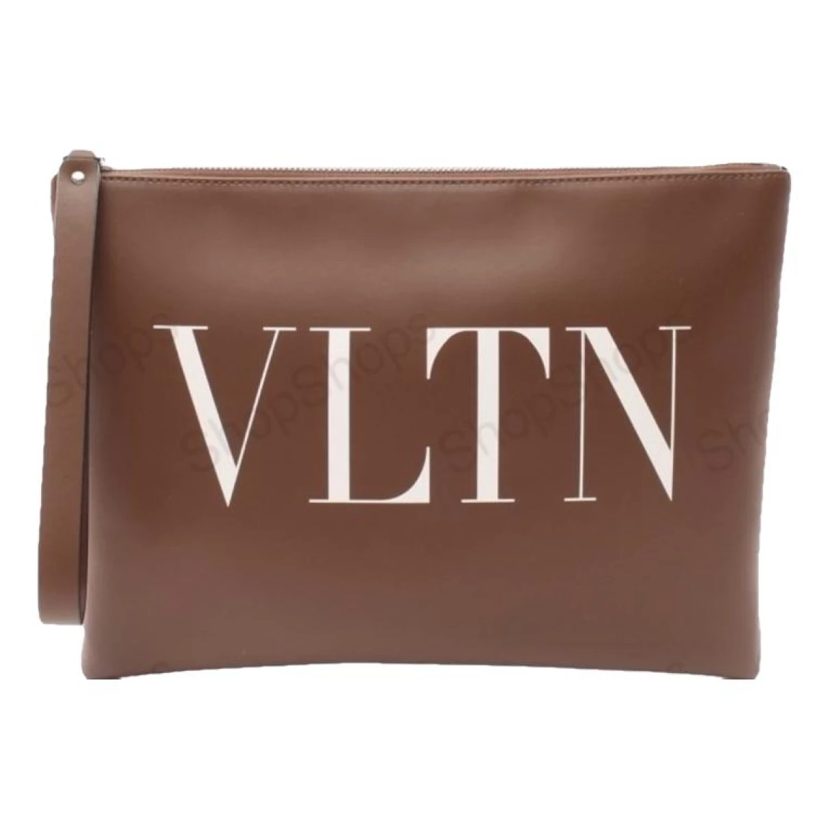 Pre-owned Valentino Garavani Vlogo Leather Clutch Bag In Brown