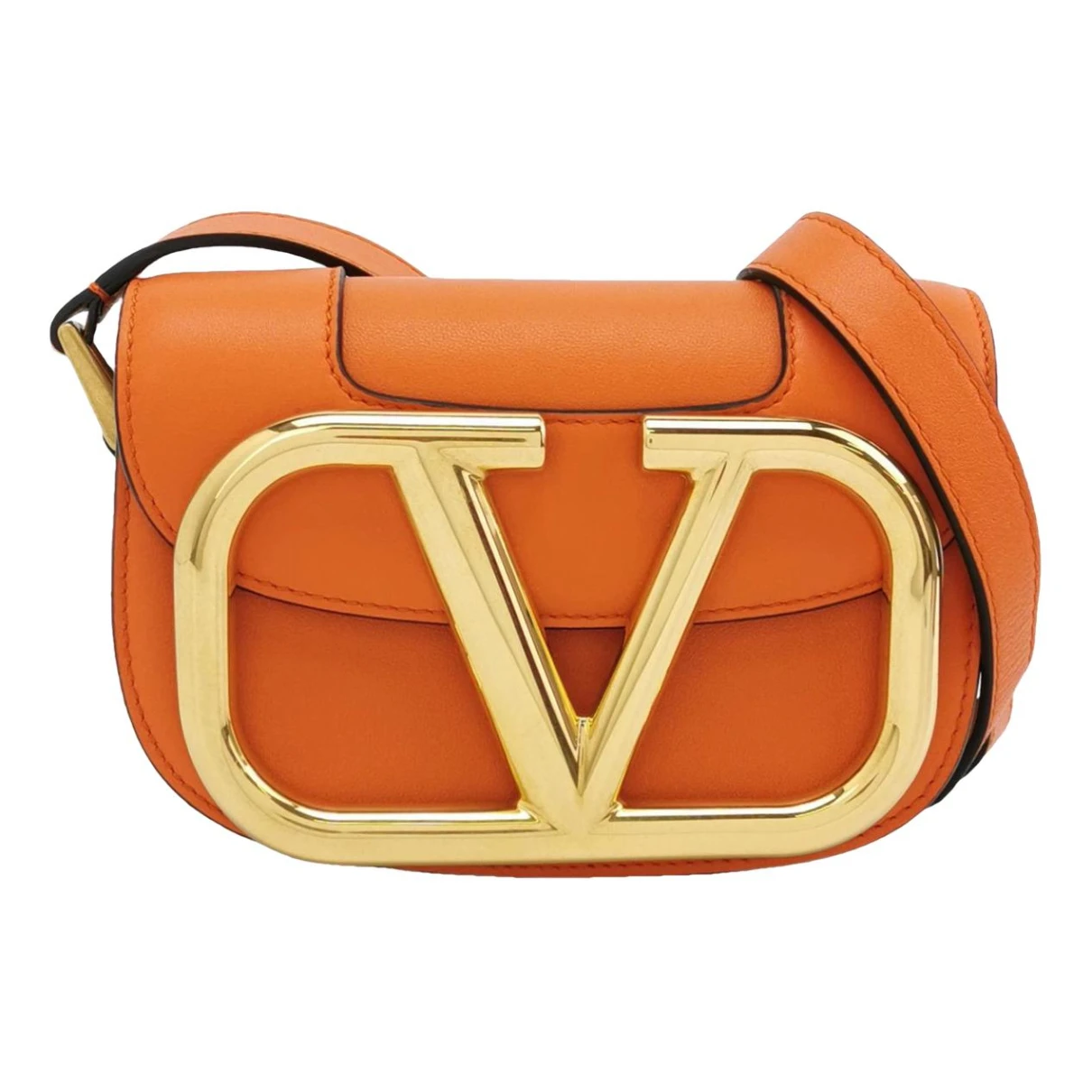 Pre-owned Valentino Garavani Supervee Leather Crossbody Bag In Orange