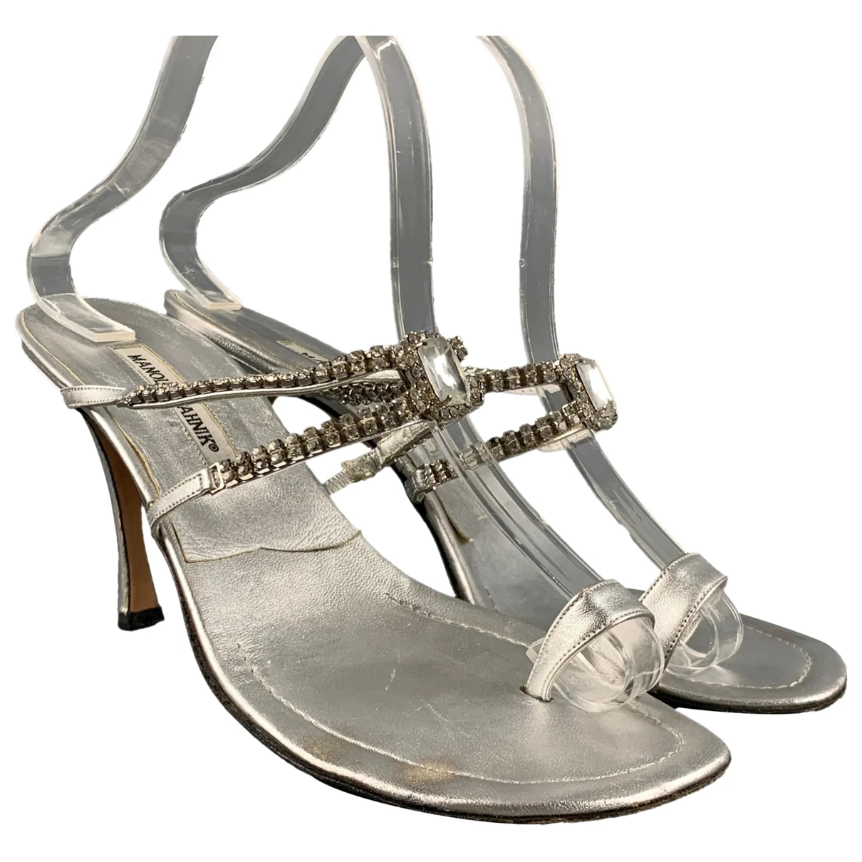 Pre-owned Manolo Blahnik Leather Sandals In Silver