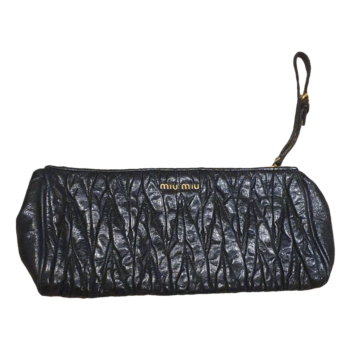 Pre-owned Miu Miu Matelassã© Leather Clutch Bag In Black